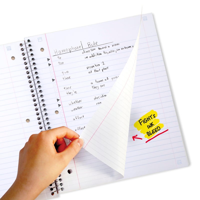 Five Star Spiral Notebook + Study App, 3 Subject, Wide Ruled Paper, 10-1/2" x 8", 150 Sheets, Red (72029) - Image 4